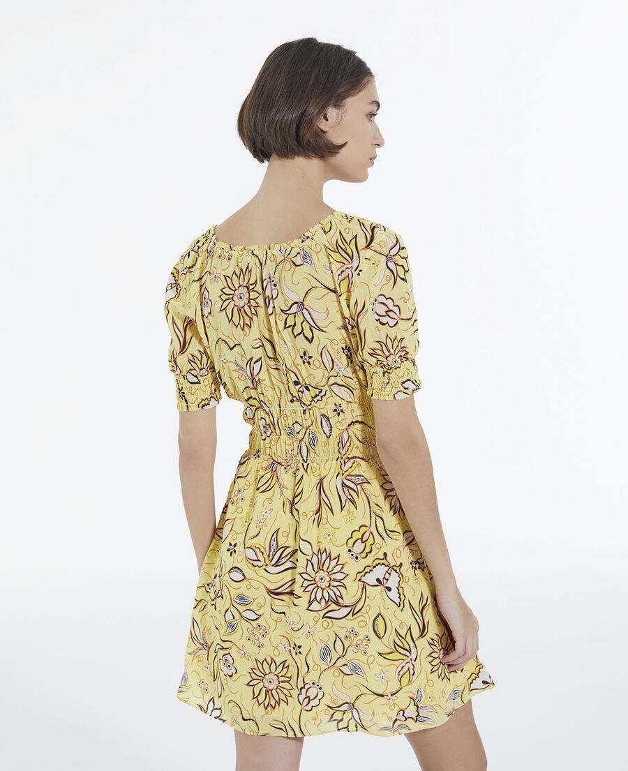 robe jaune à fleurs courte manches bouffantes