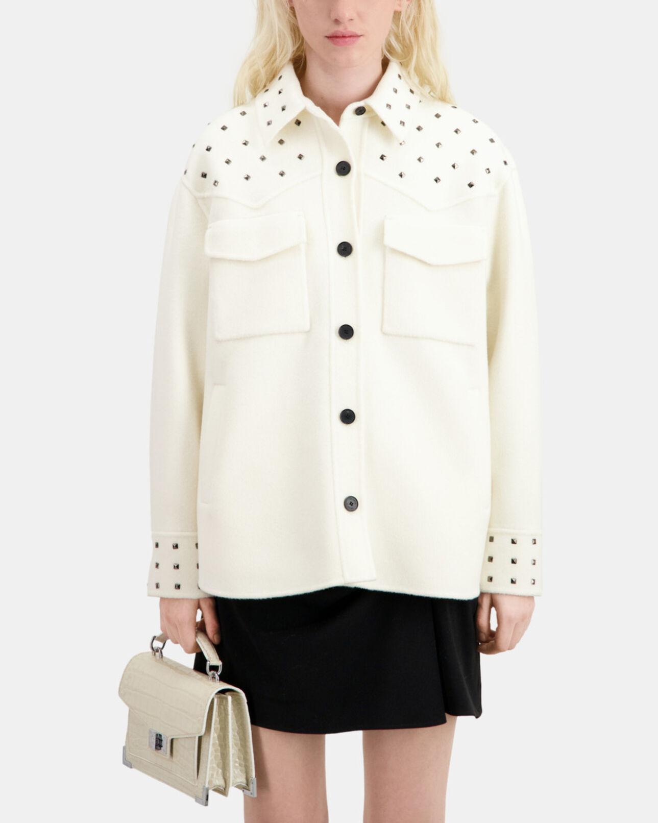 The Kooples WOMEN ECRU ecru wool-blend overshirt-style jacket with studs