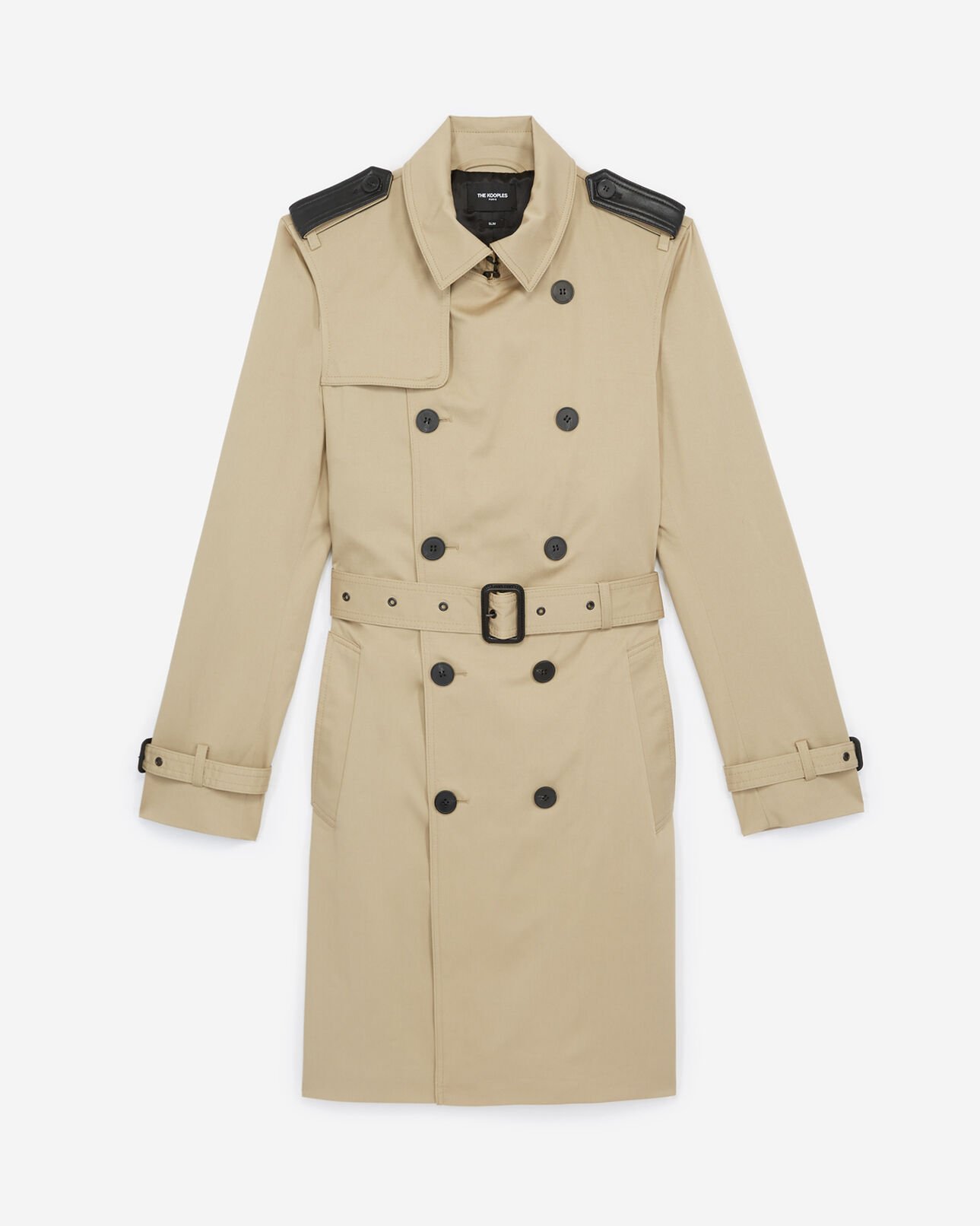The Kooples HOMME BEIGE trench beige long détails cuir