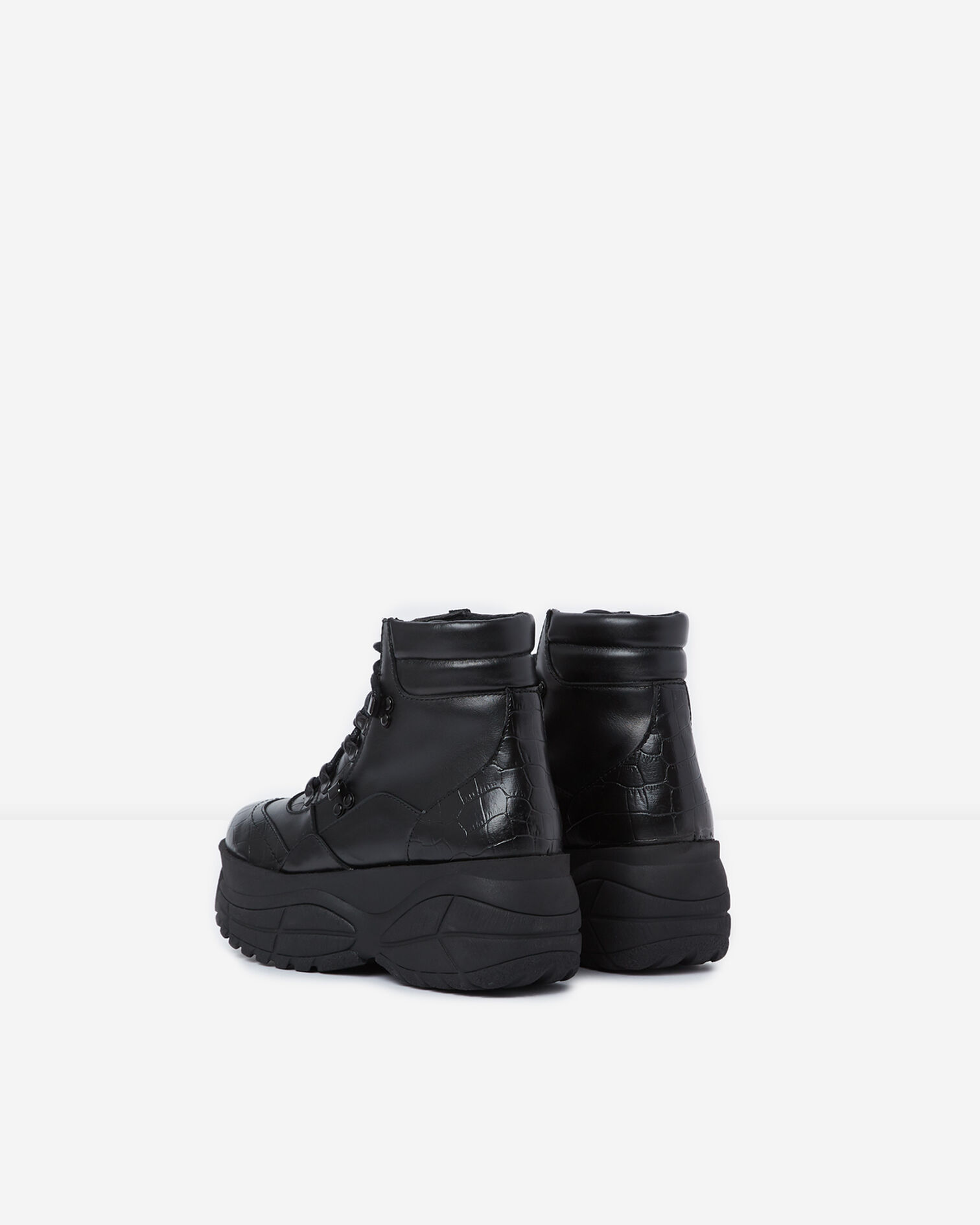 Black leather ankle boots with platform heel, BLACK, hi-res image number null