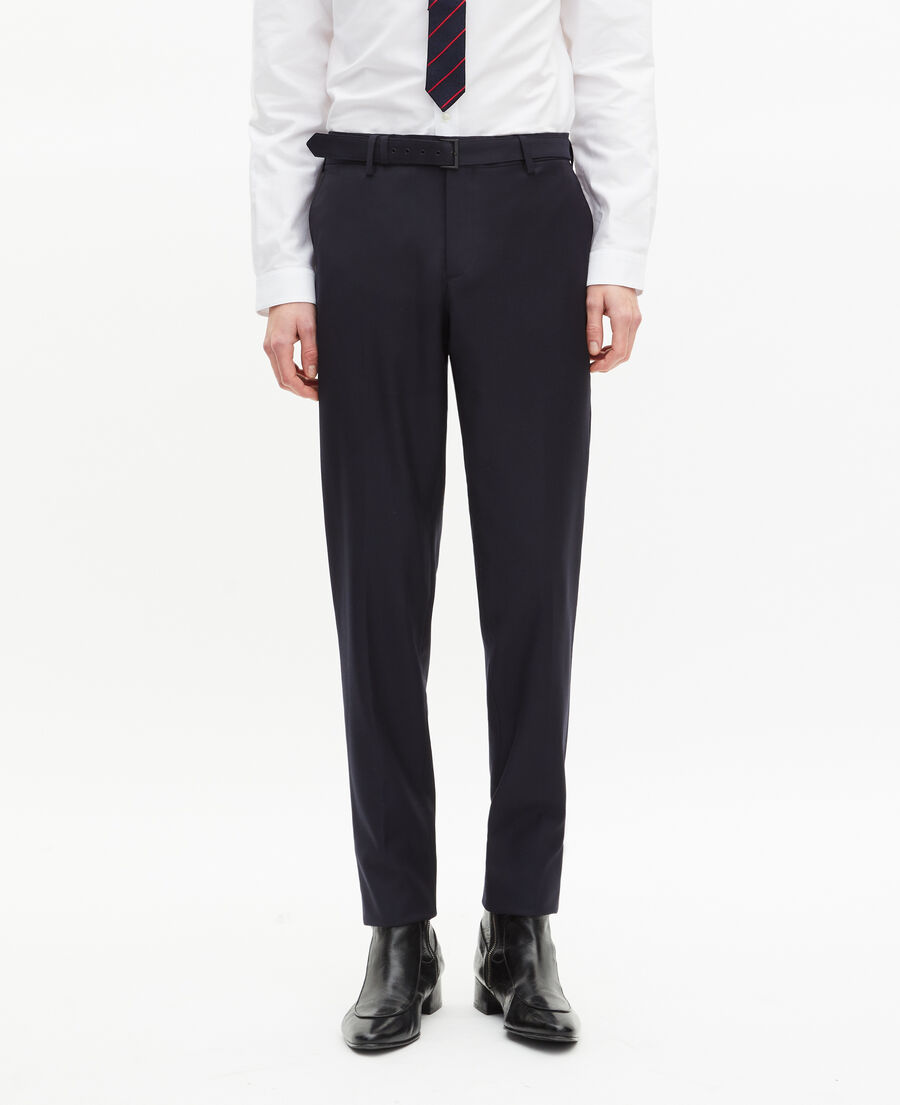 The Kooples HOMME DARK NAVY pantalon de costume en laine à ceinture intégrée bleu coupe ajustée
