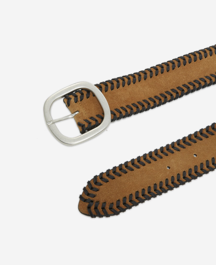 women's camel belt with braided details