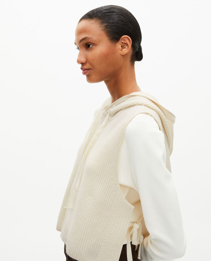 The Kooples MUJER ECRU jersey sin mangas de lana y algodón crudo