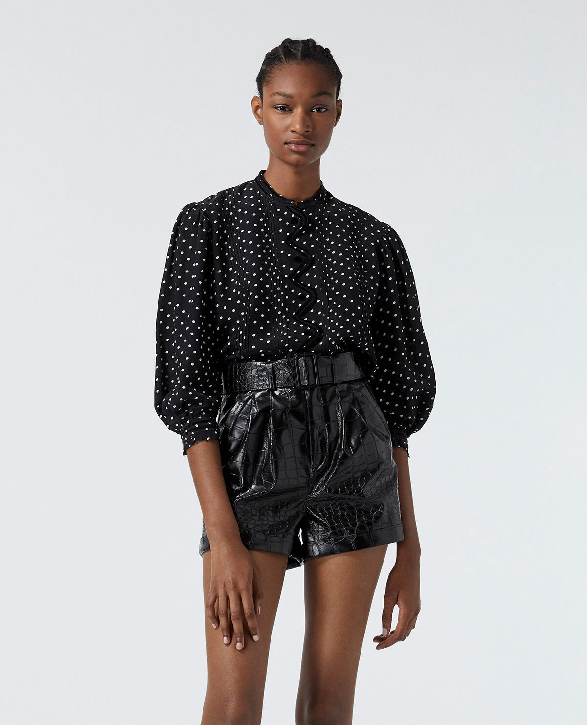 Flowing fabric black top with white polka dots The Kooples