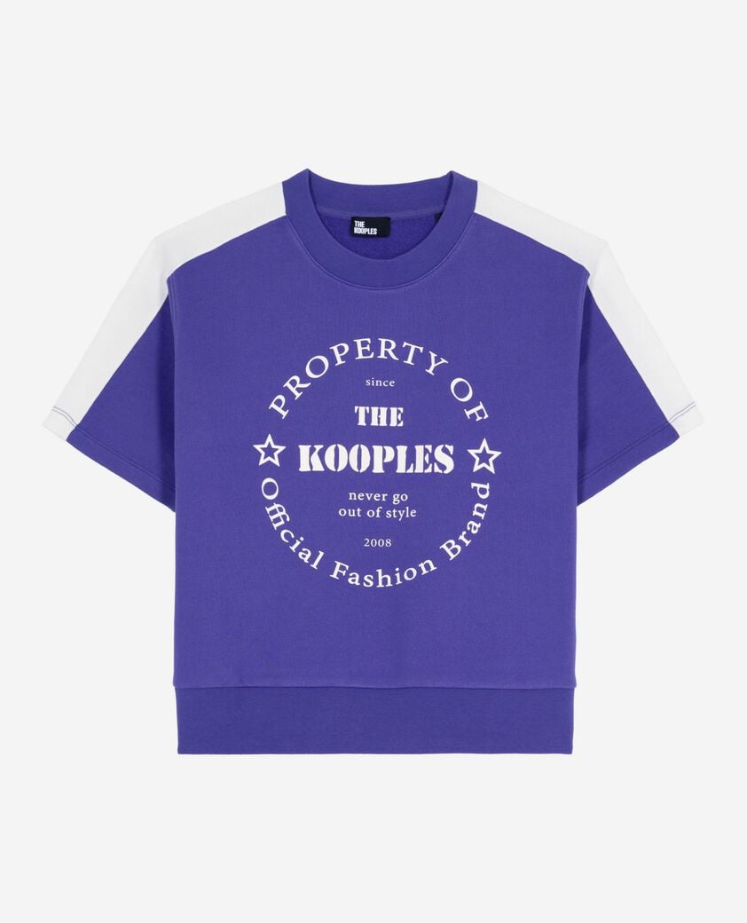 The Kooples DAMEN ELECTRIC BLUE kurzärmeliges sweatshirt mit lila siebdruck