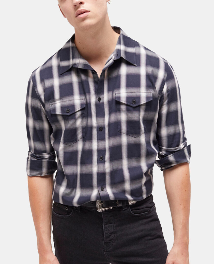 The Kooples HERREN NAVY ECRU kariertes hemd mit taschen