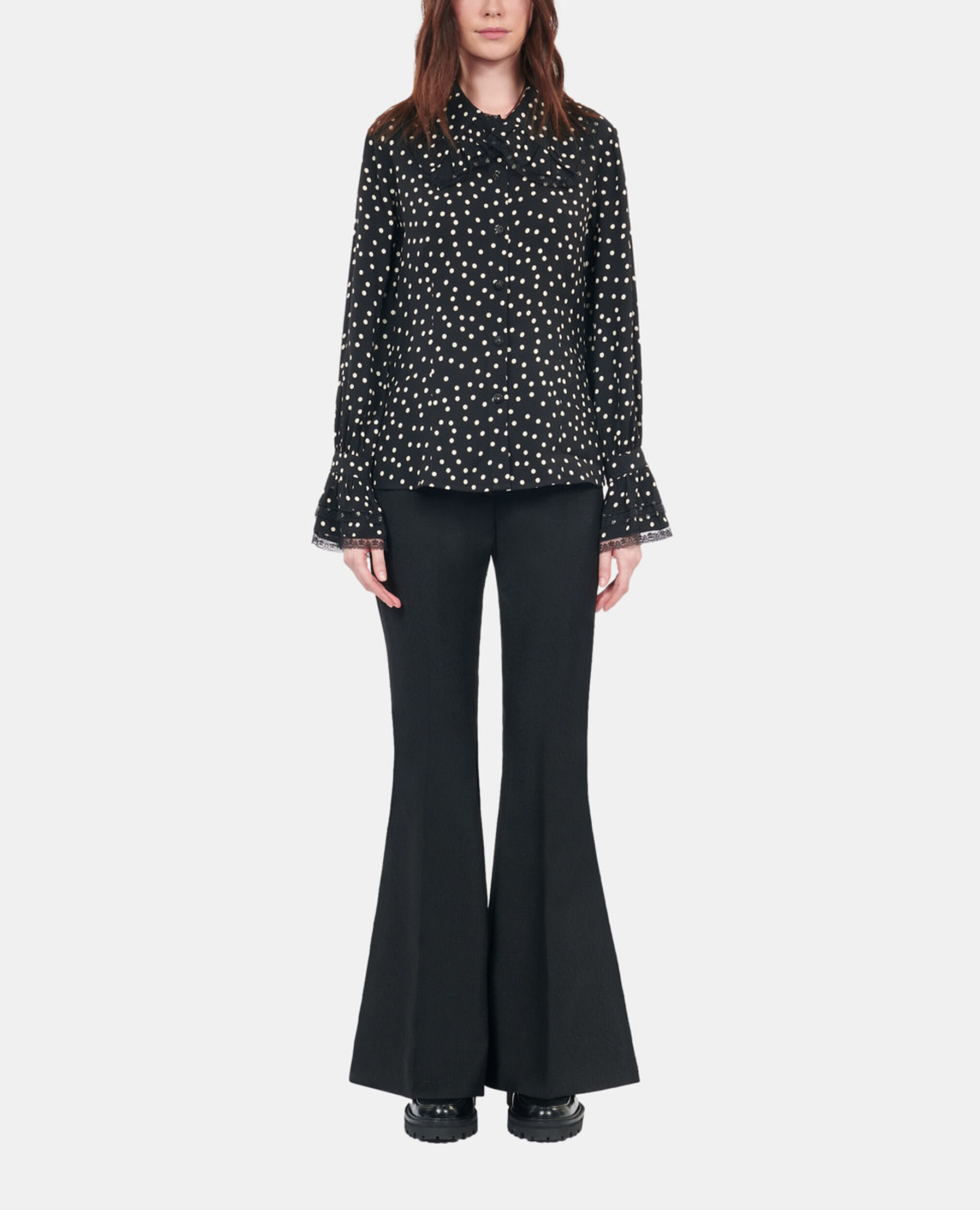 Black polka dot shirt, BLACK WHITE, hi-res image number null