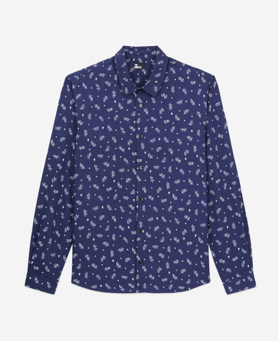 The Kooples HERREN WHITE / NAVY bedrucktes hemd