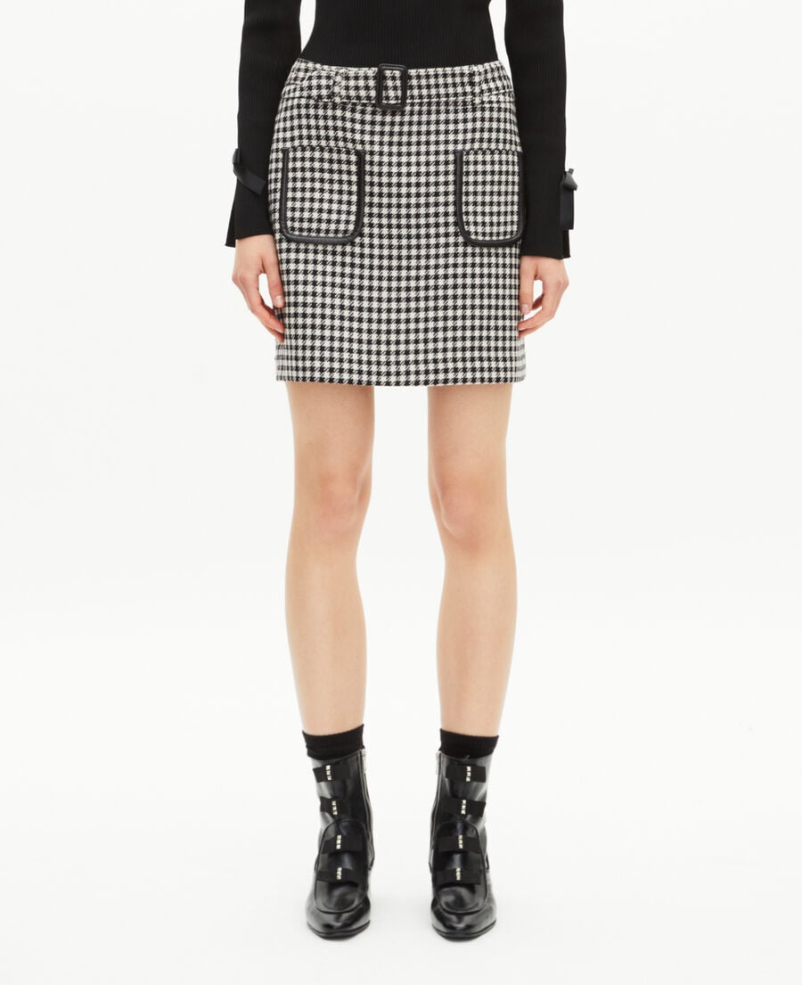 The Kooples FEMME BLACK WHITE jupe courte en pied de poule noire et blanche