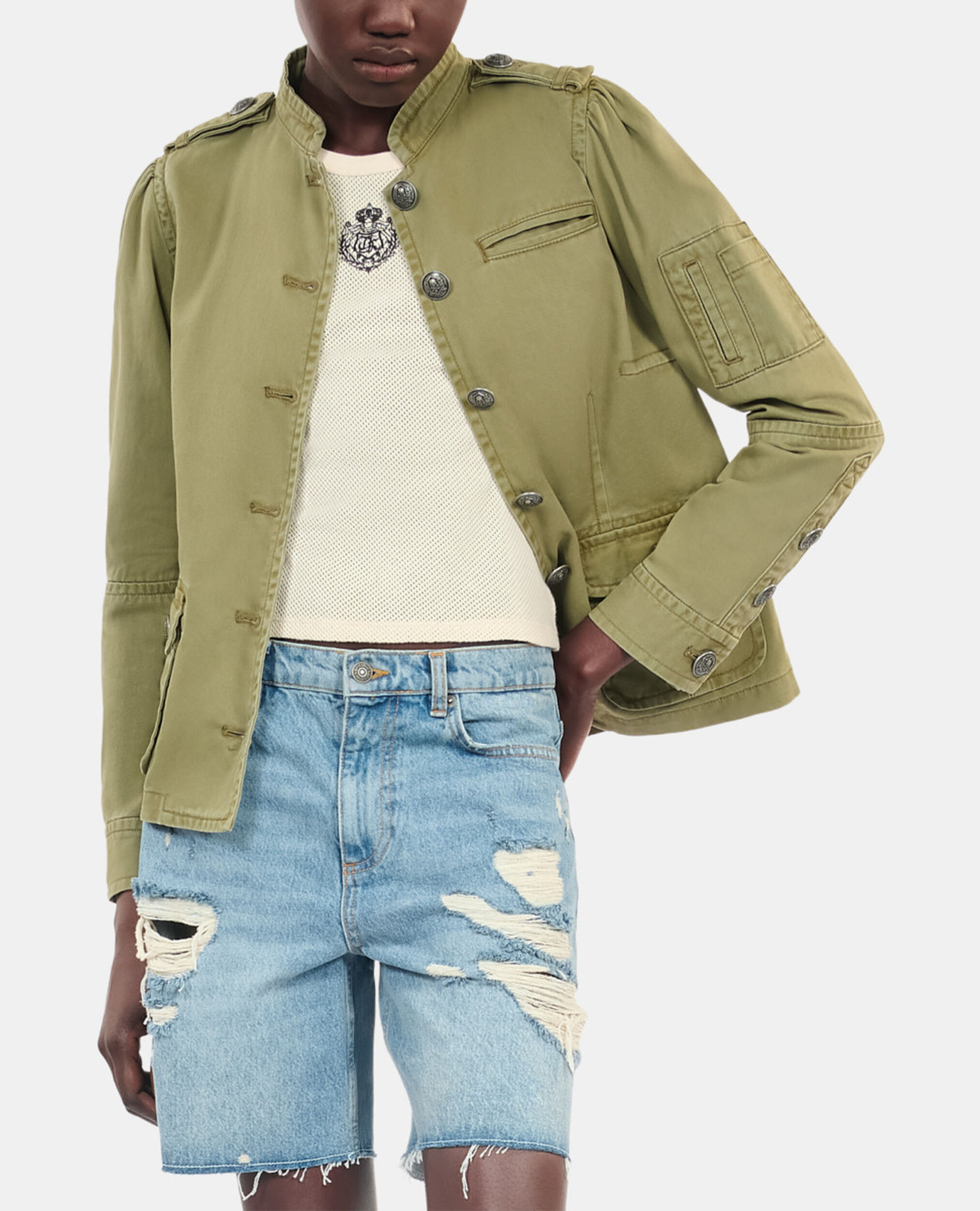 Khaki officer style jacket, OLIVE NIGHT, hi-res image number null