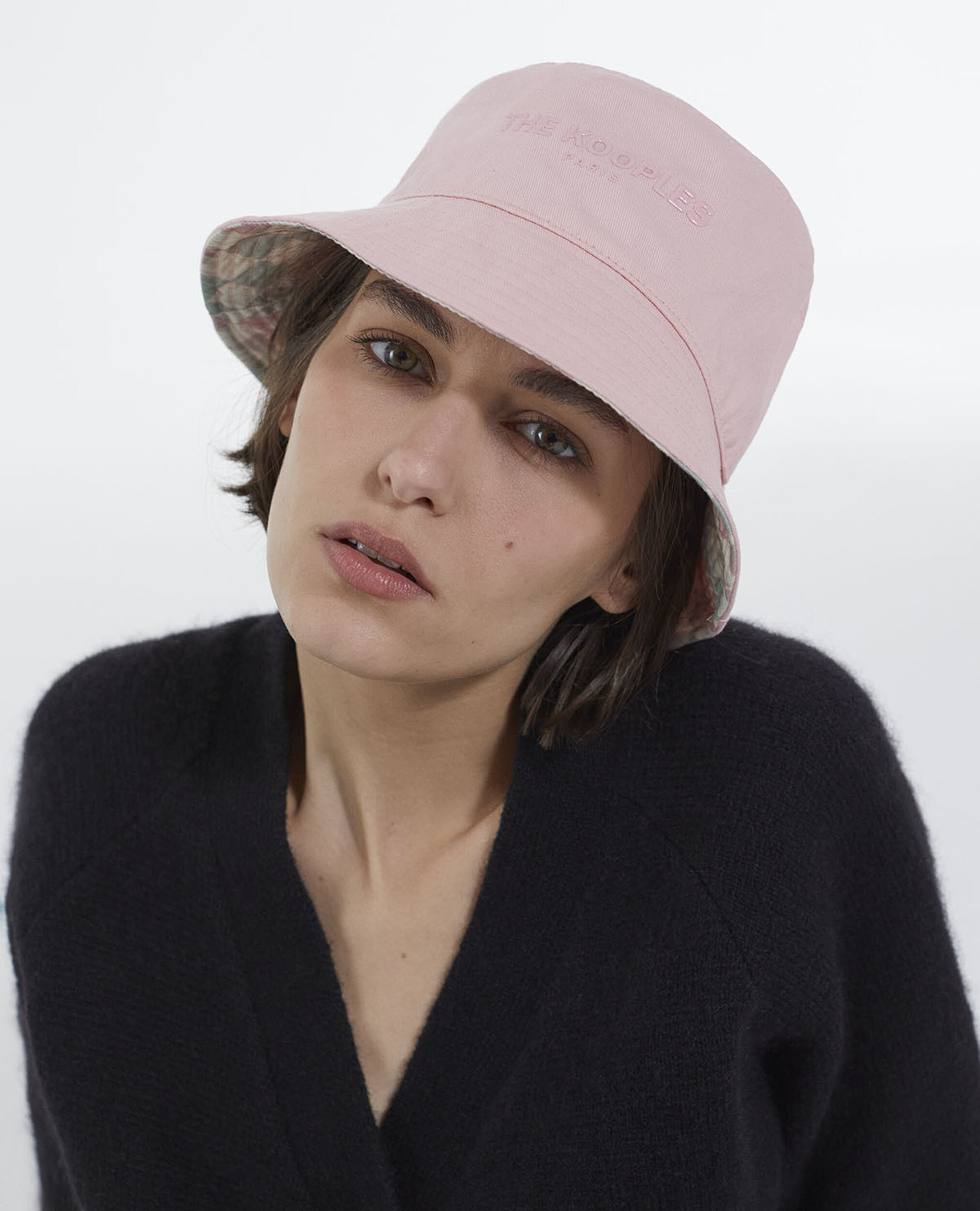 Pink bucket hat w/ checkerboard print inside, LIGHT PINK, hi-res image number null