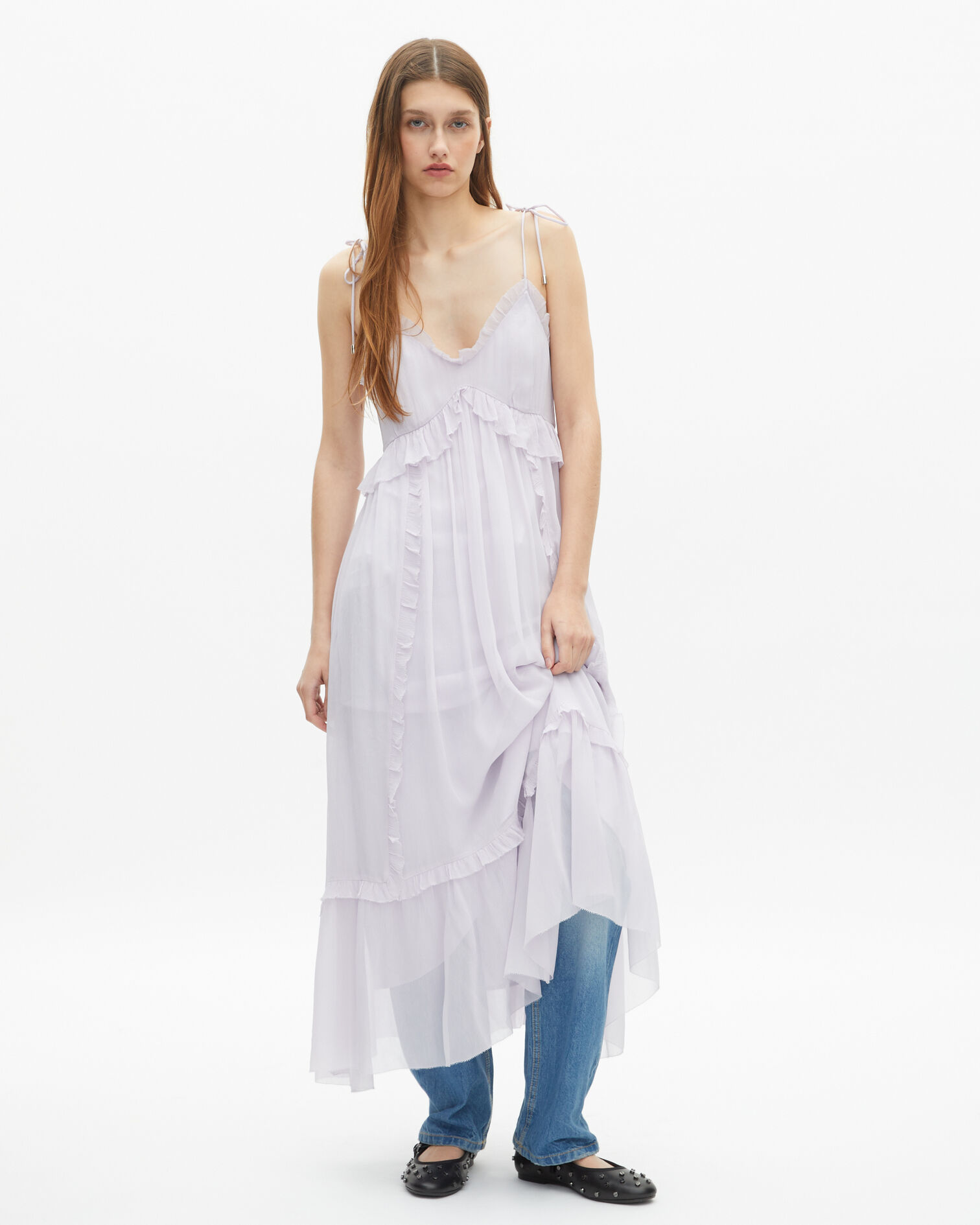 Robe longue avec volants lilas, LIGHT PURPLE, hi-res image number null