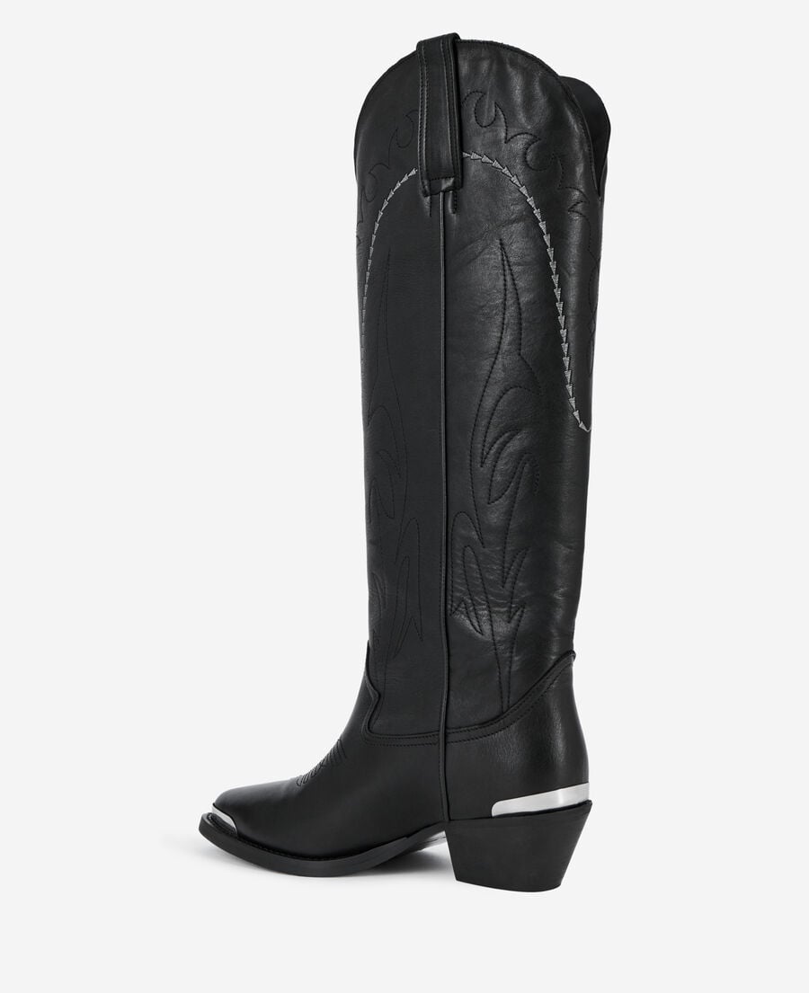 The Kooples FEMME BLACK bottes western en cuir noir