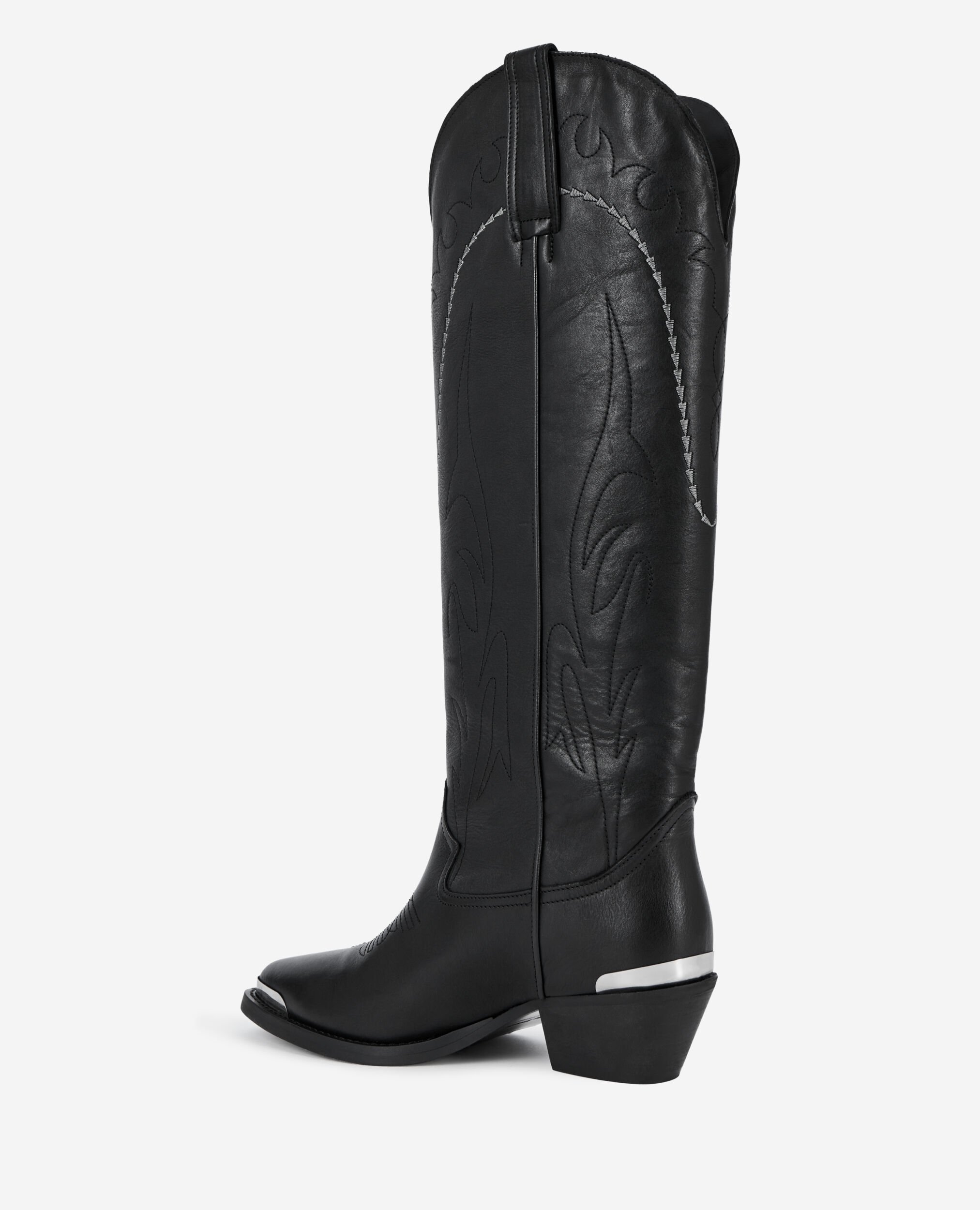 Bottes western en cuir noir, BLACK, hi-res image number null