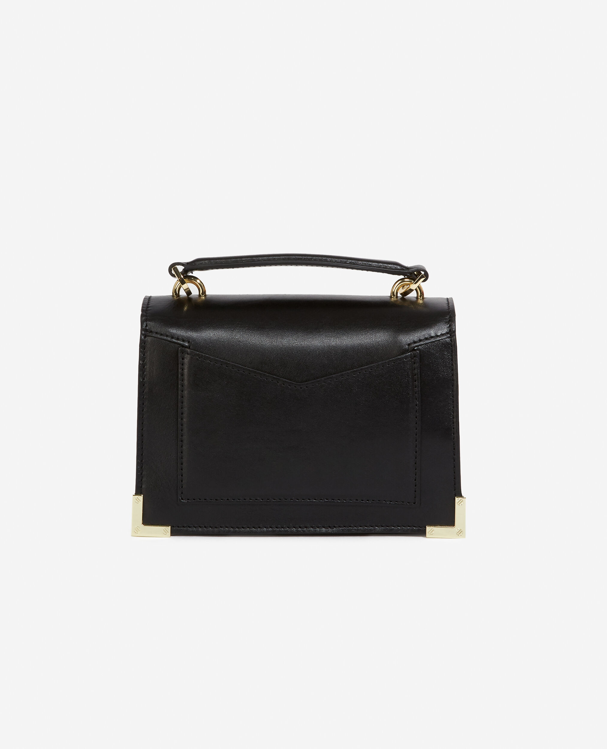 Small black leather handbag with gold details, BLACK, hi-res image number null