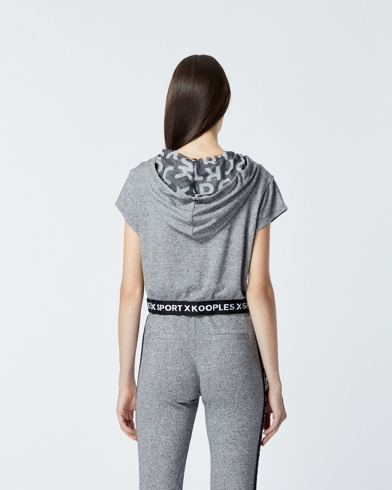 The Kooples FEMME GREY MELANGE sweat à manches courtes gris bande logo