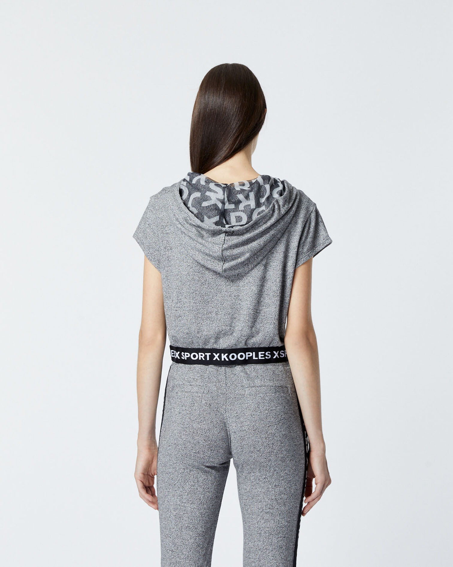 Sweat à manches courtes gris bande logo, GREY MELANGE, hi-res image number null