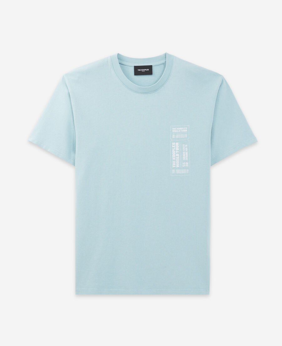 t-shirt bleu ciel coton logo contrasté