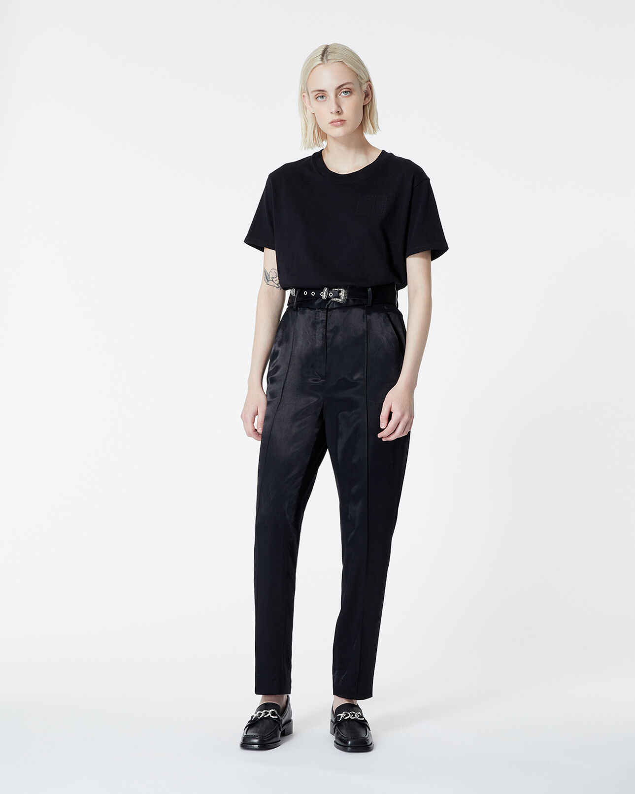 The Kooples WOMEN BLACK fitted black satin pants