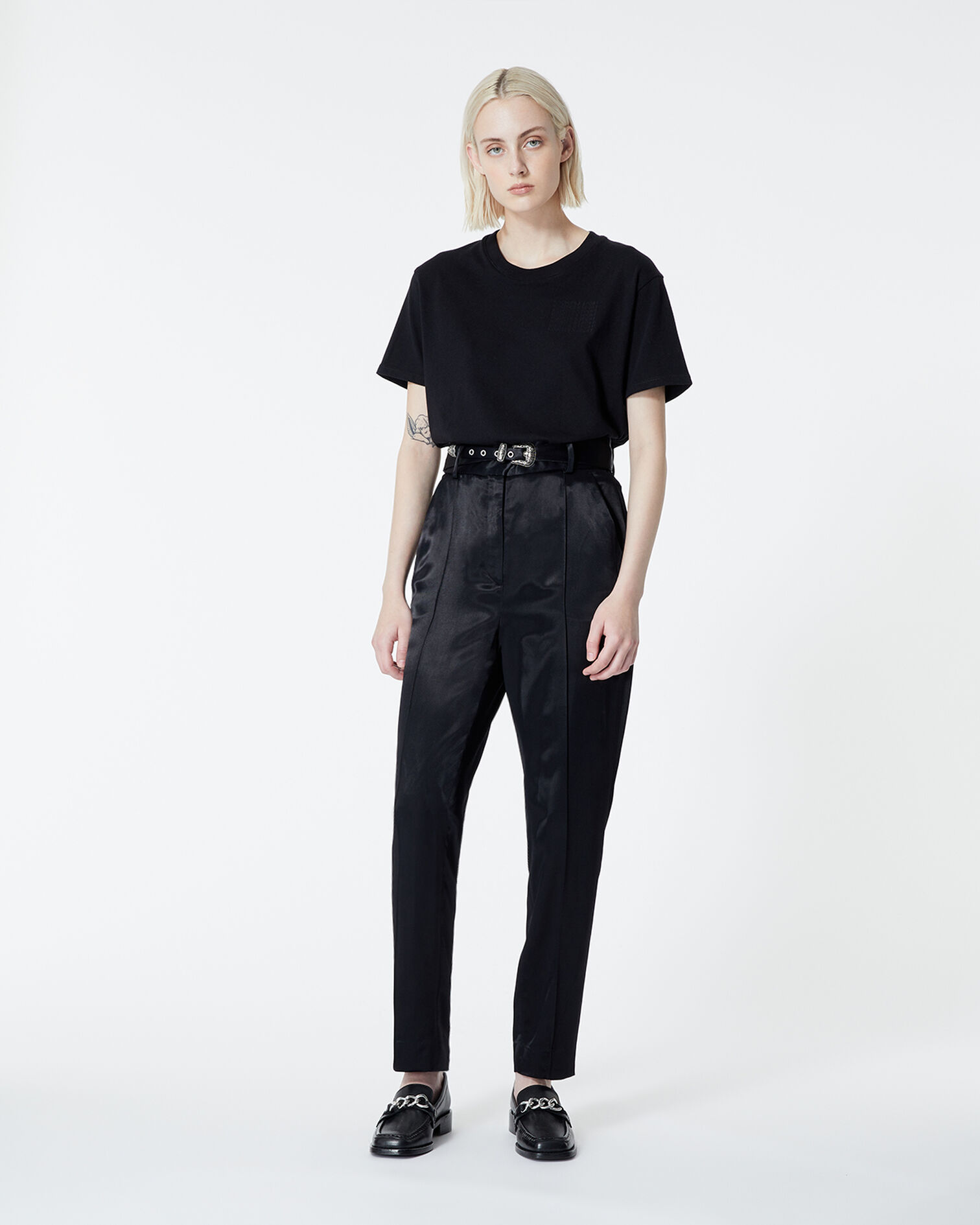 Fitted black satin pants, BLACK, hi-res image number null