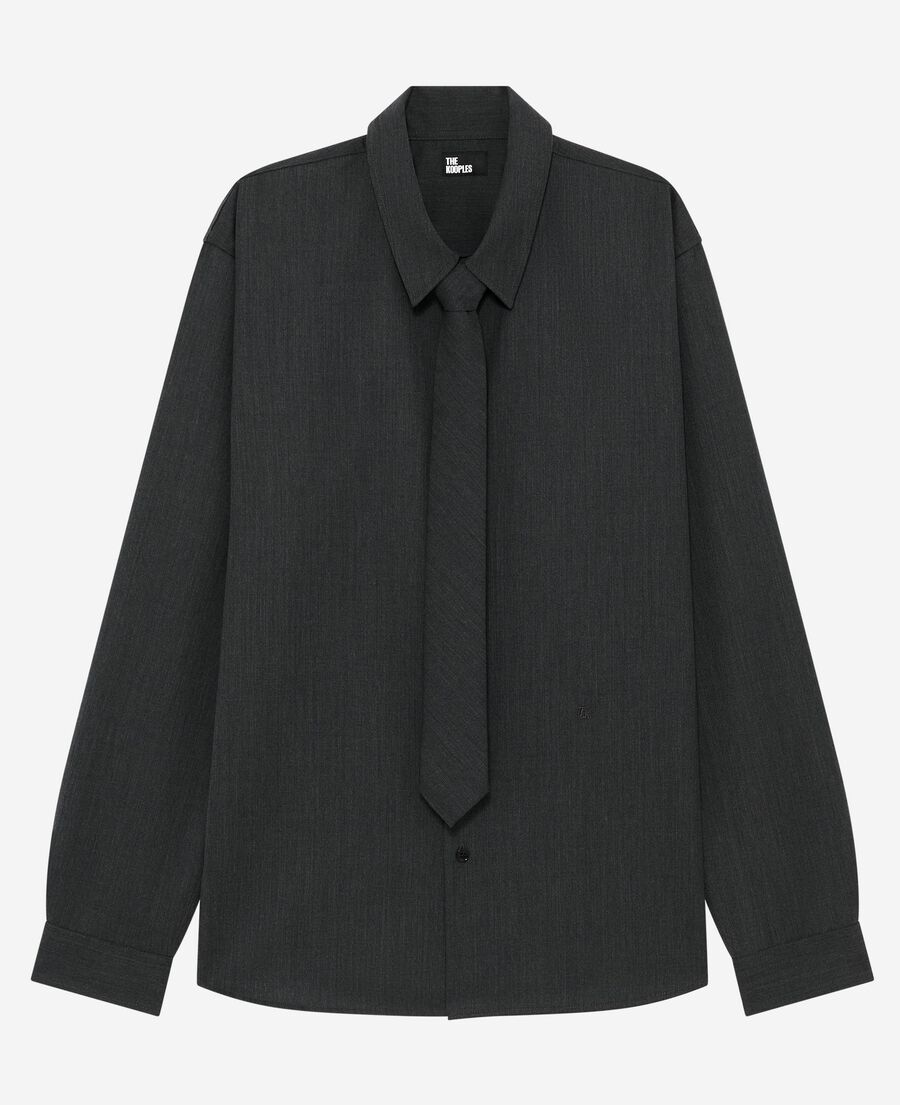 The Kooples MEN ANTHRACITE dark gray wool blend shirt with tie