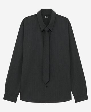 The Kooples MEN ANTHRACITE dark gray wool blend shirt with tie