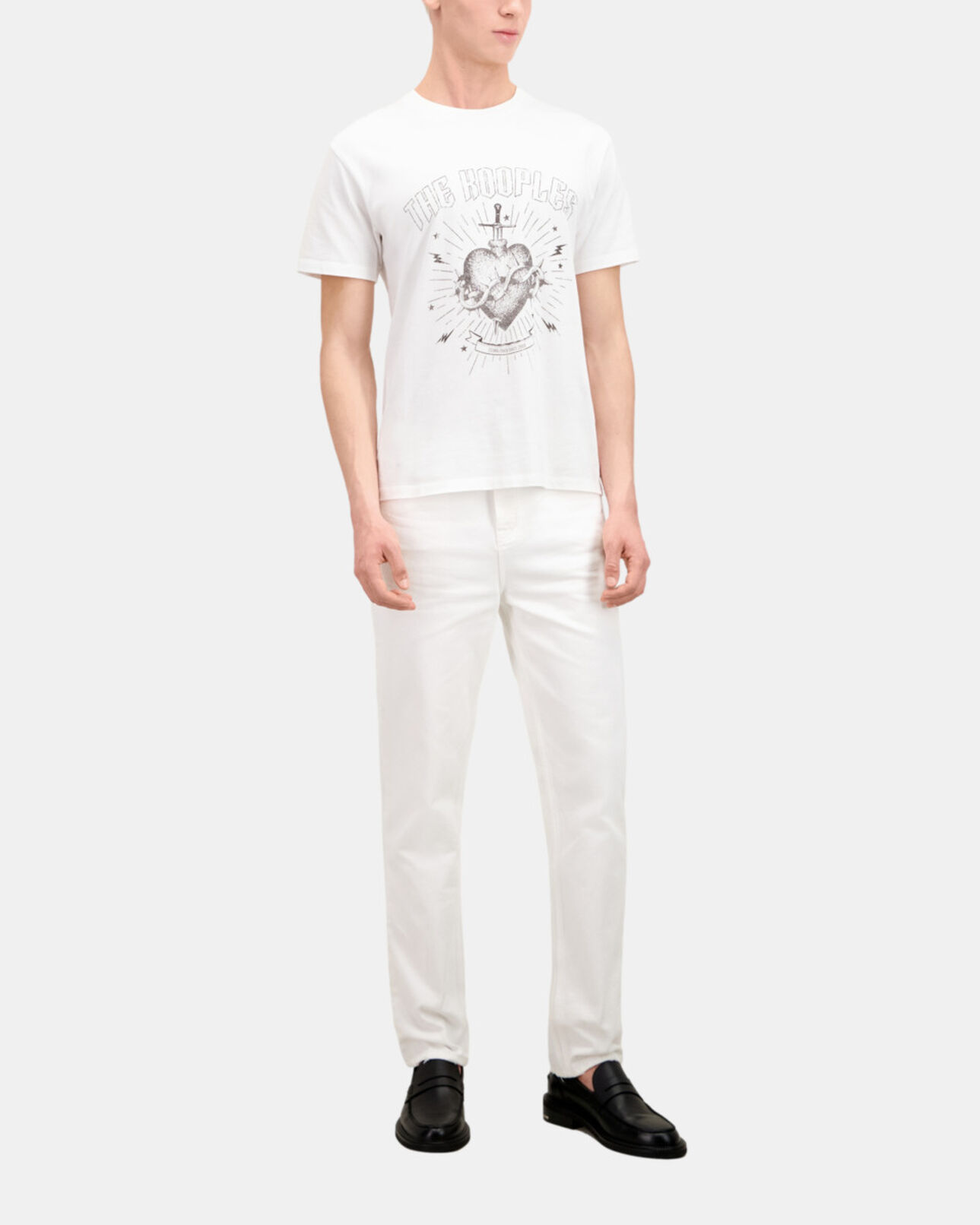 The Kooples MEN WHITE men's white t-shirt with dagger through heart serigraphy
