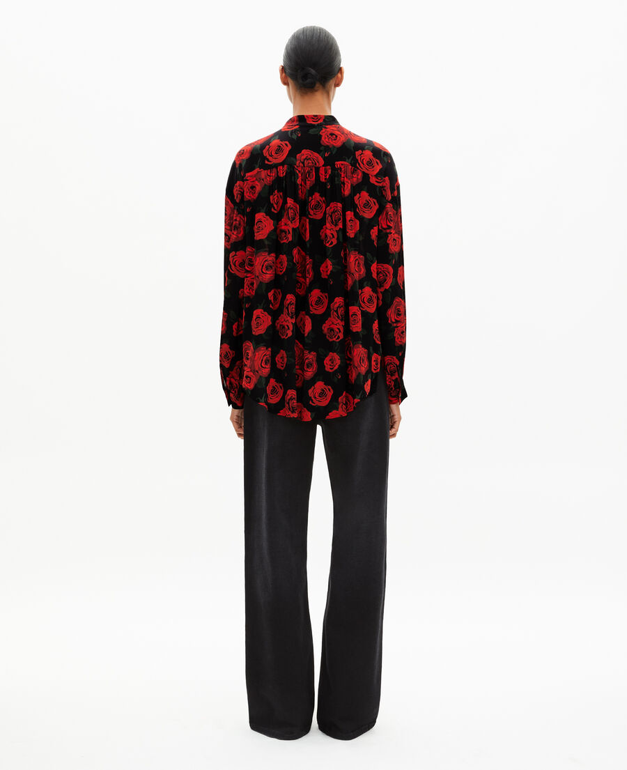 The Kooples WOMEN BLACK - RED loose-fitting black floral print shirt
