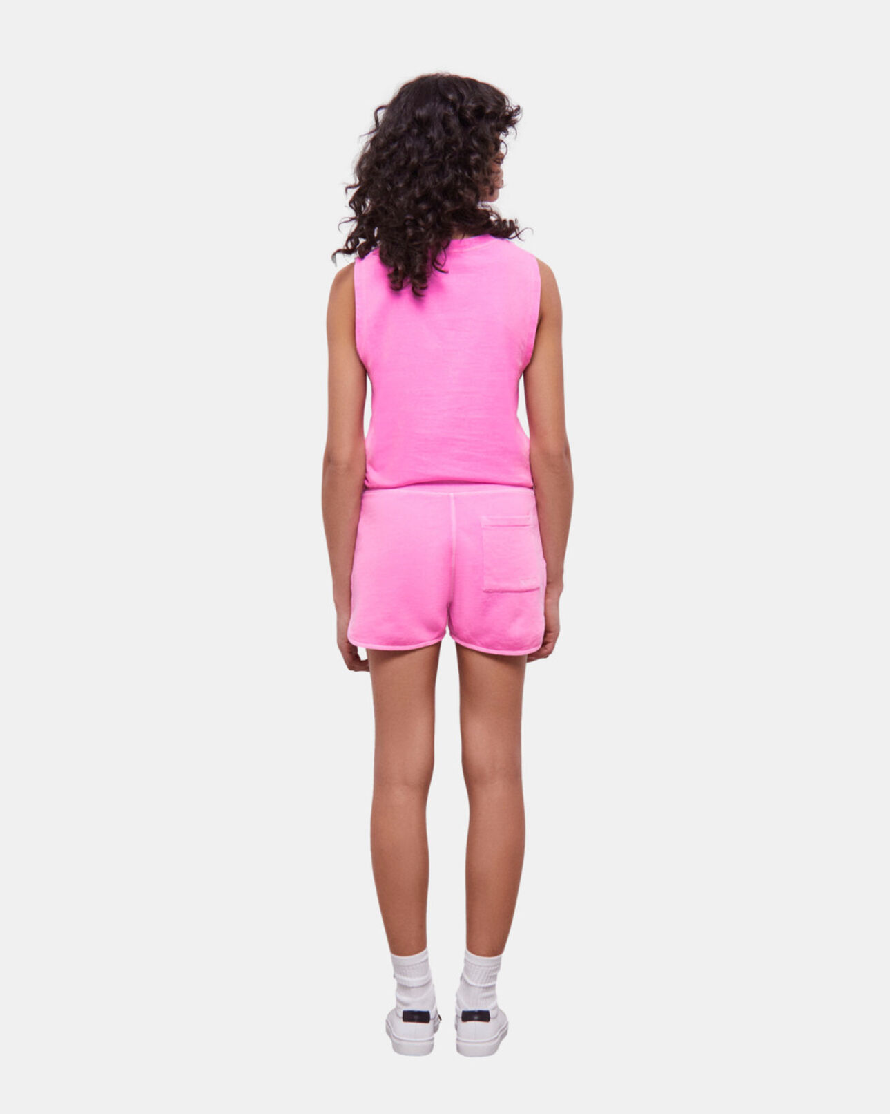 The Kooples WOMEN FLUO PINK fluorescent pink fleece shorts with logo