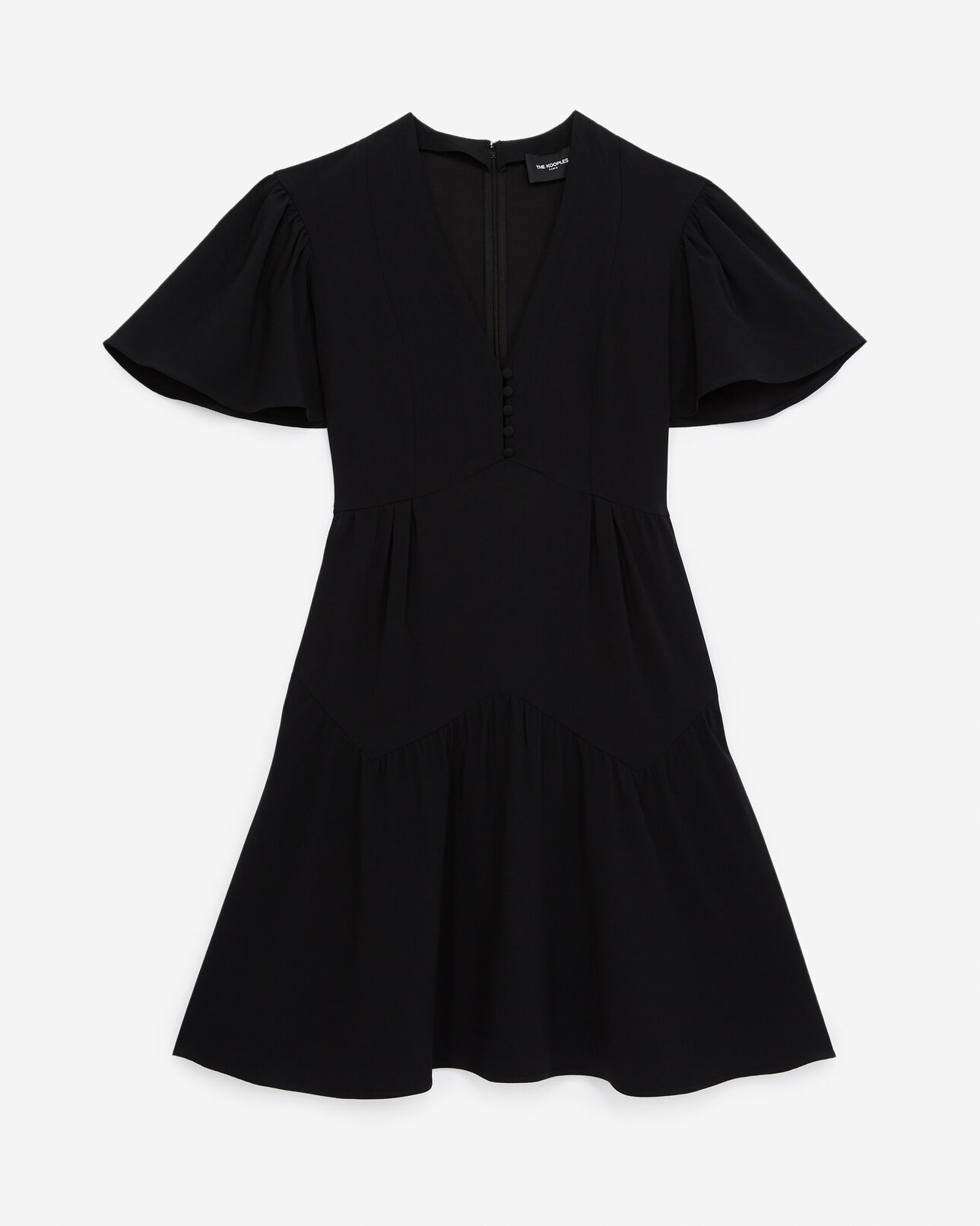The Kooples FEMME BLACK robe courte crepe noire fluide col v