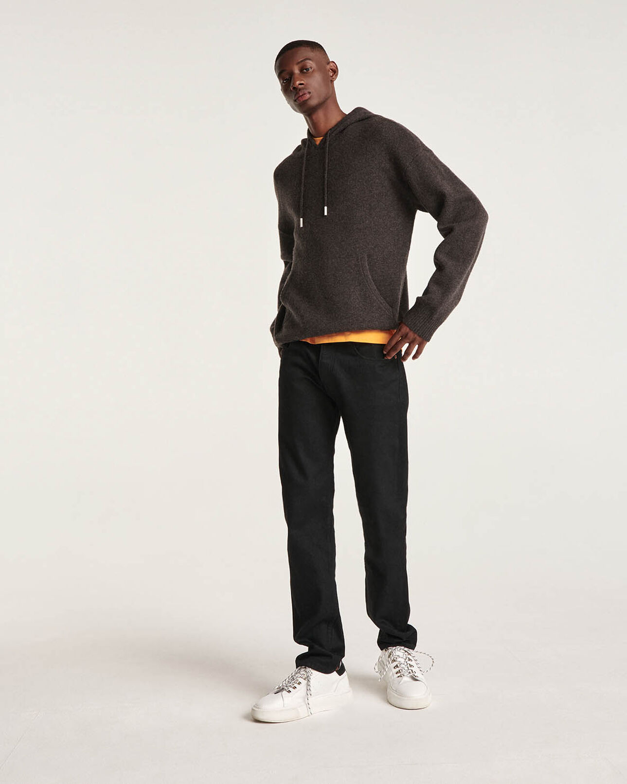 The Kooples HOMME BROWN pull capuche laine marron ample