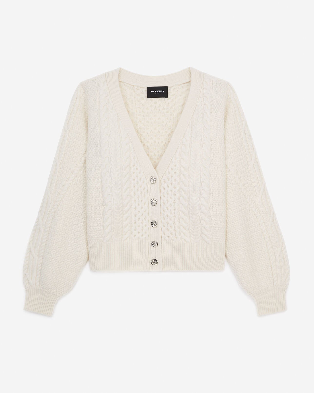 The Kooples WOMEN ECRU ecru wool cardigan with jewel buttons