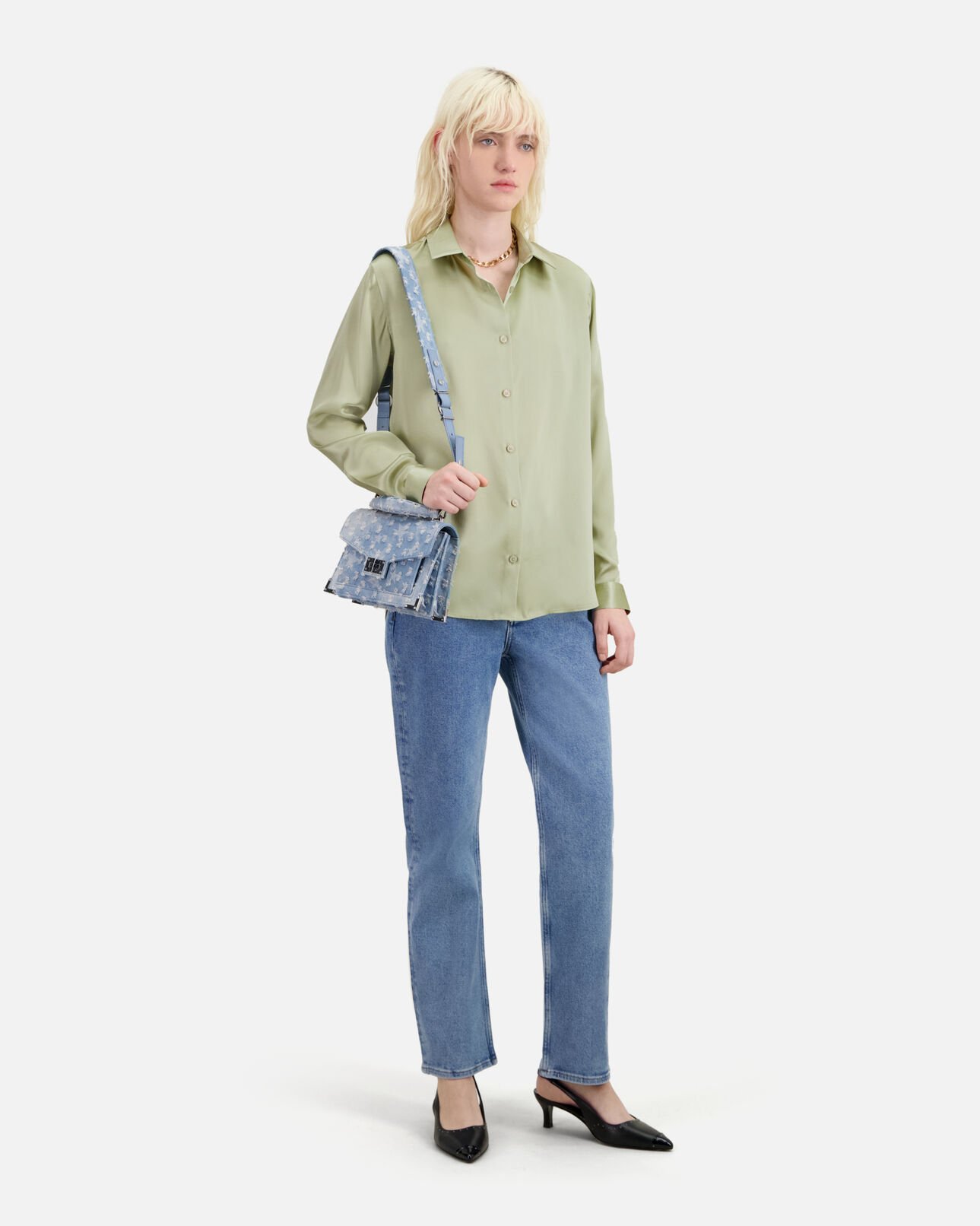The Kooples FEMME BLUE DENIM sac emily small en denim bleu avec étoiles