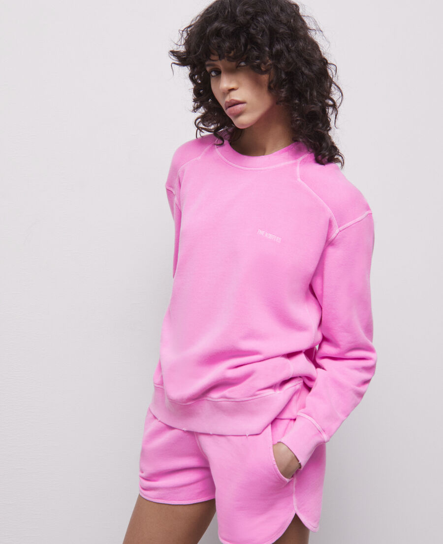 Sweatshirt rose fluo avec logo pour Femme | The Kooples - France