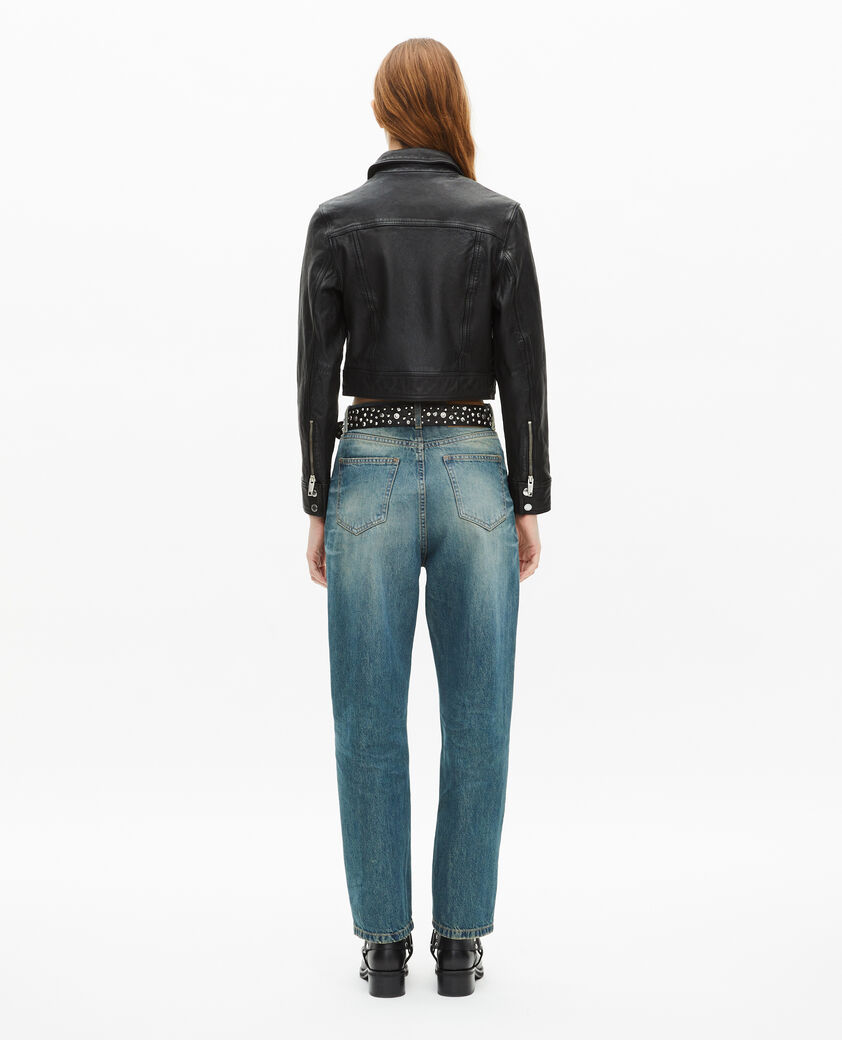 The Kooples FEMME BLACK blouson court en cuir noir