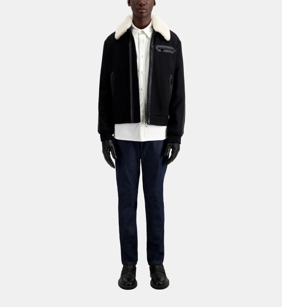 Blouson aviateur noir en laine m lang e The Kooples France
