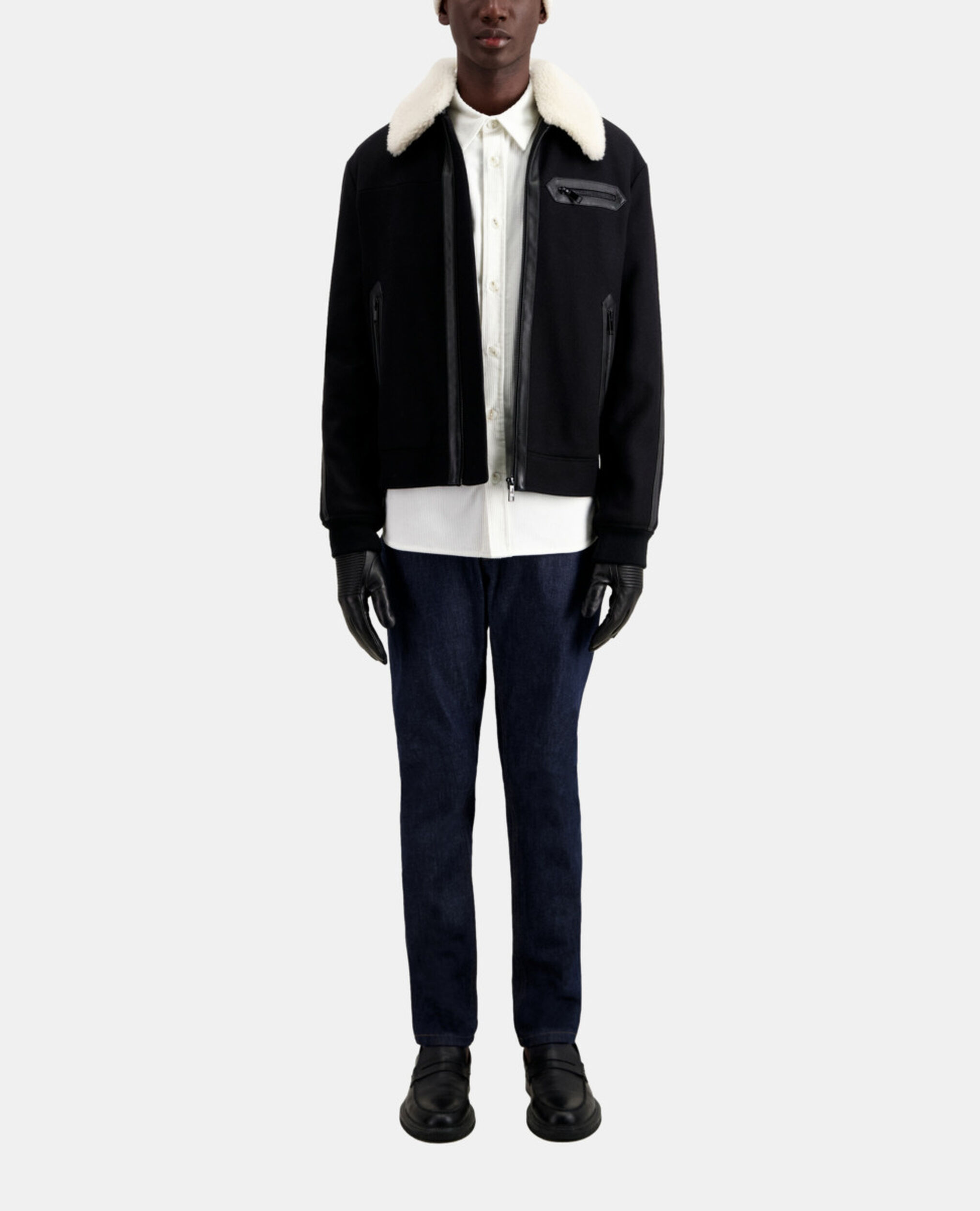 Black wool-blend bomber jacket, BLACK, hi-res image number null