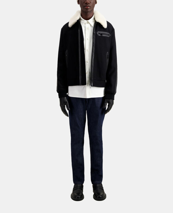 black wool-blend bomber jacket