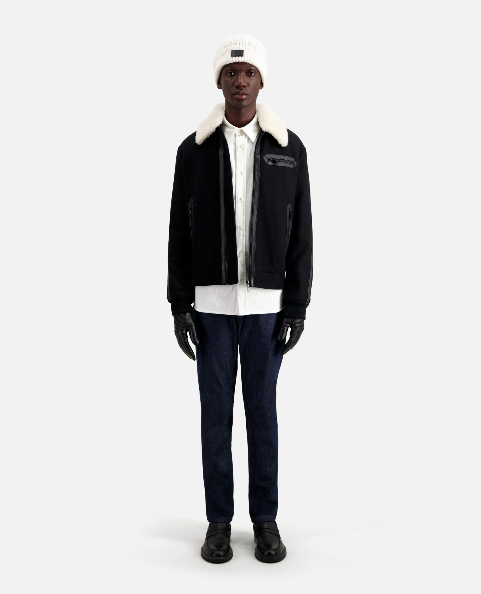 Black wool-blend bomber jacket, BLACK, hi-res image number null