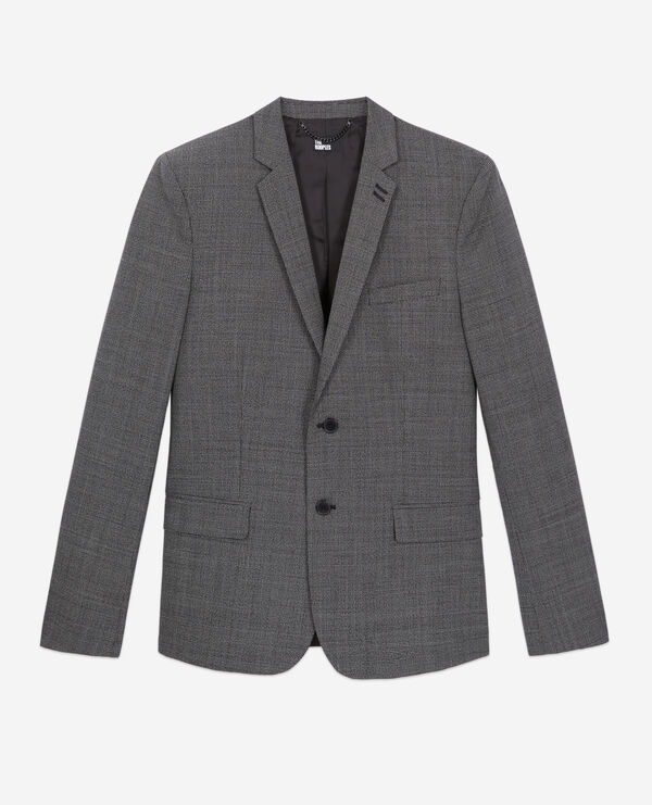 veste de costume noire en laine à micro motifs