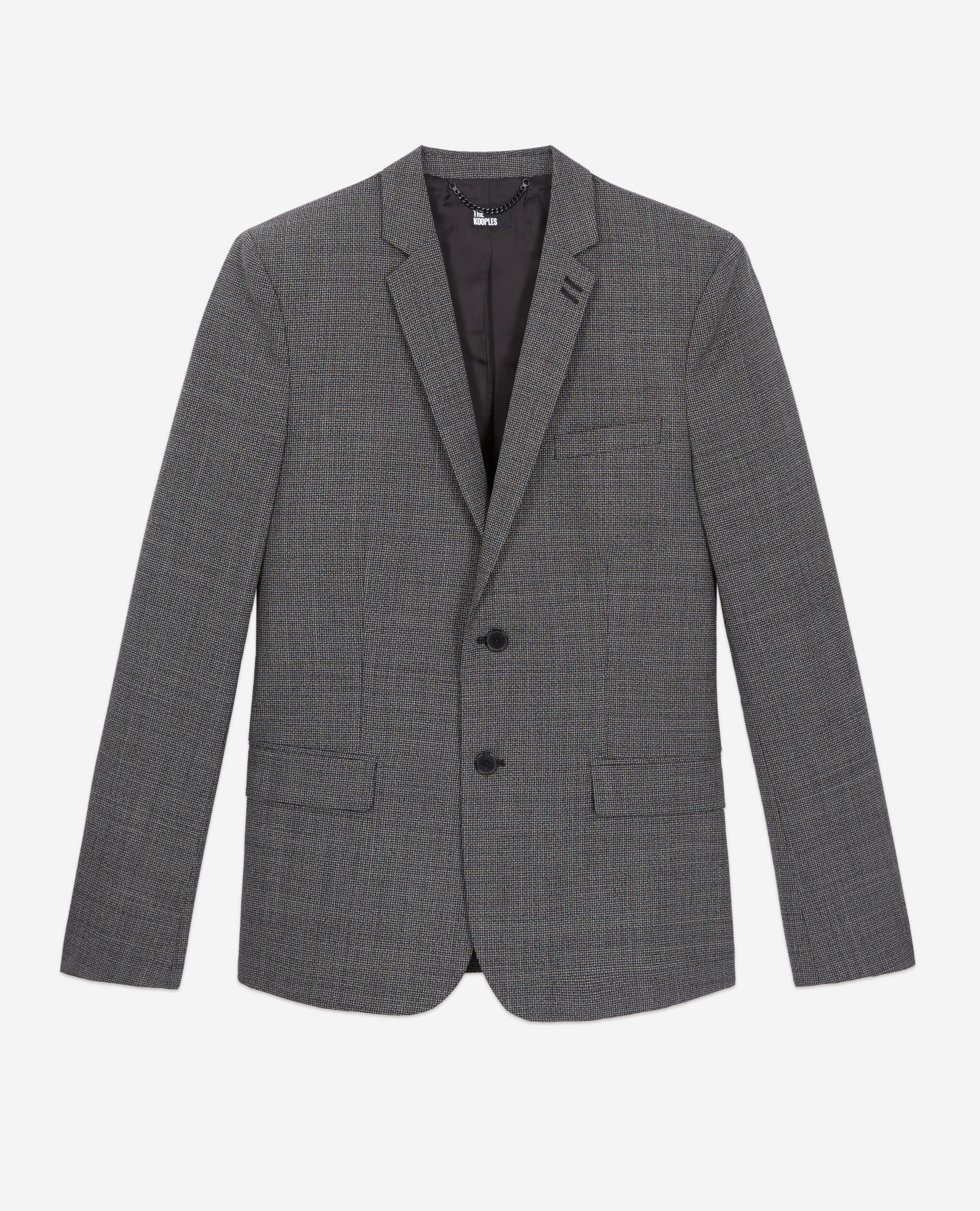 Black micro-pattern wool suit jacket, BLACK-ECRU, hi-res image number null