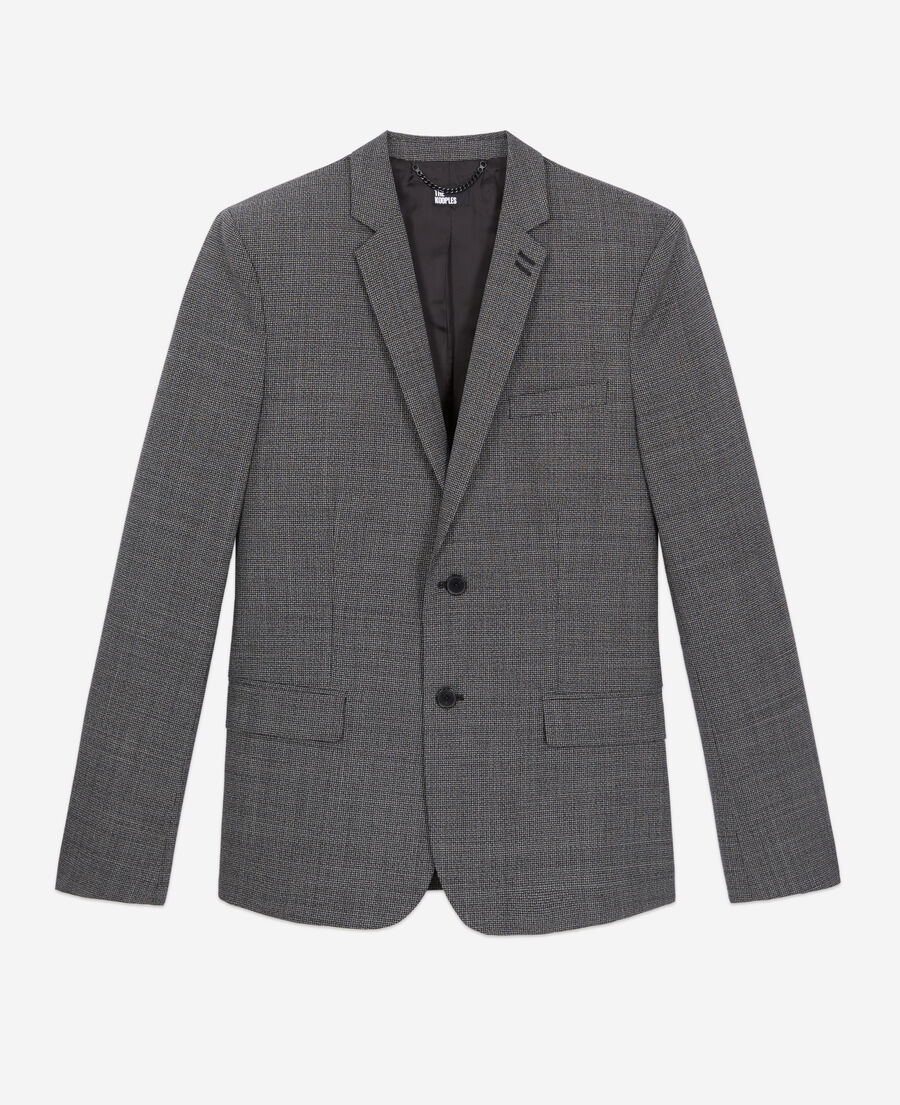 black micro-pattern wool suit jacket