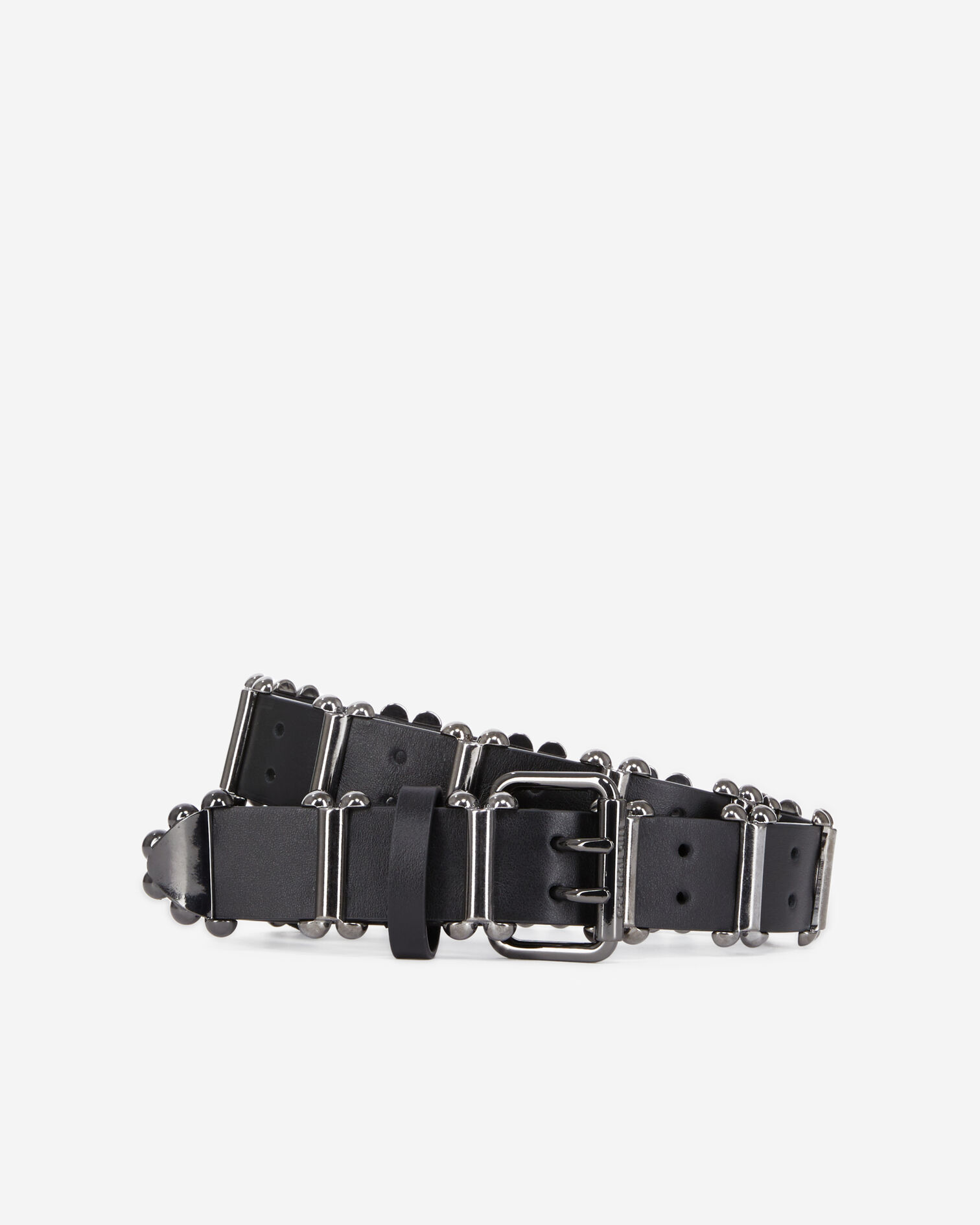 Black leather belt with metallic inserts, BLACK, hi-res image number null