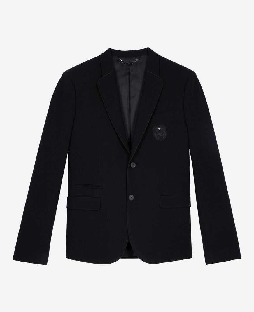 The Kooples H BLACK straight jacket in black pique wool