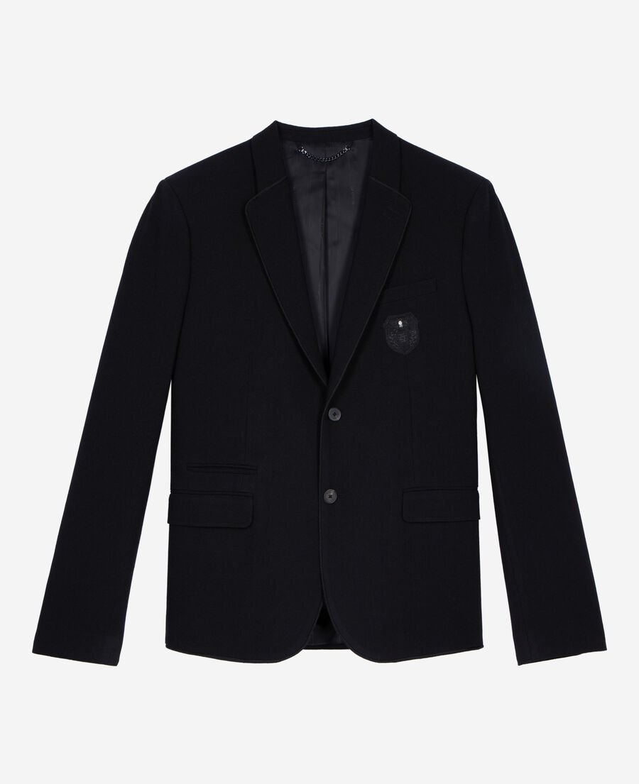 The Kooples MEN BLACK straight jacket in black pique wool