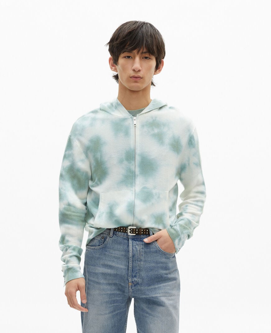 The Kooples MEN KAKI / WHITE merino wool tie and dye khaki cardigan
