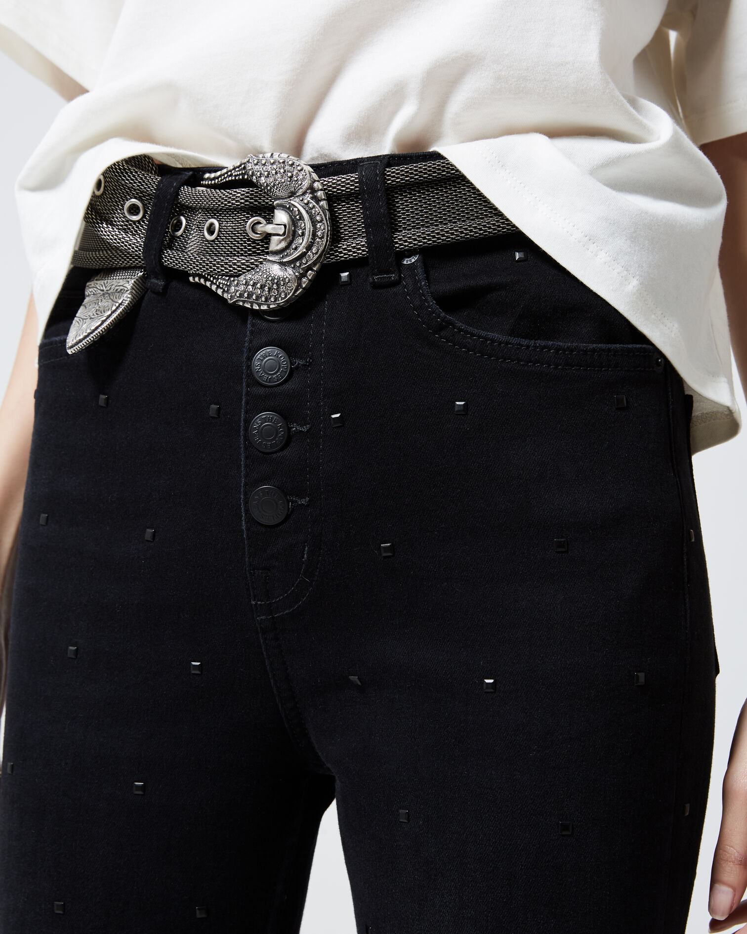 Black jeans with studs, BLACK, hi-res image number null
