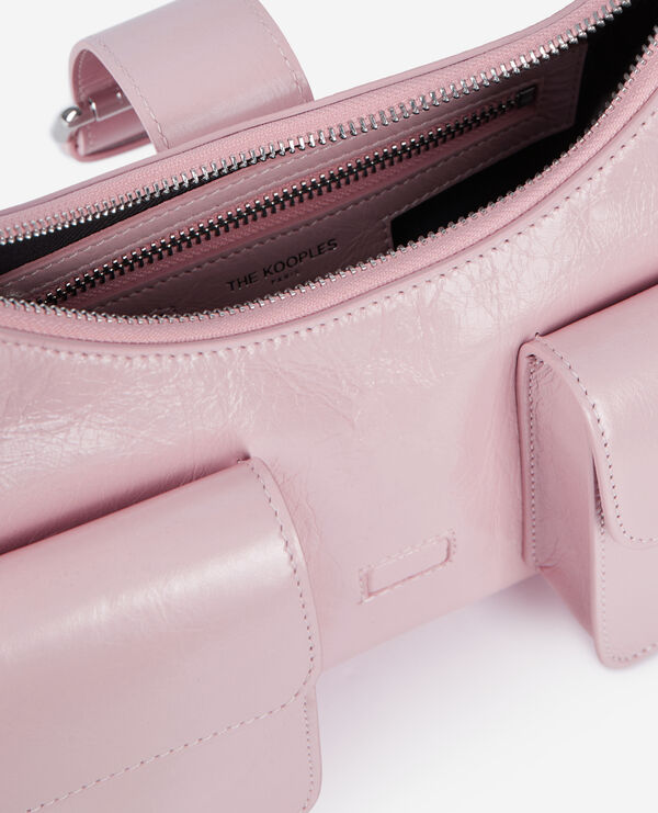 The Kooples FEMME PINK sac amelia chaîne en cuir craquelé rose