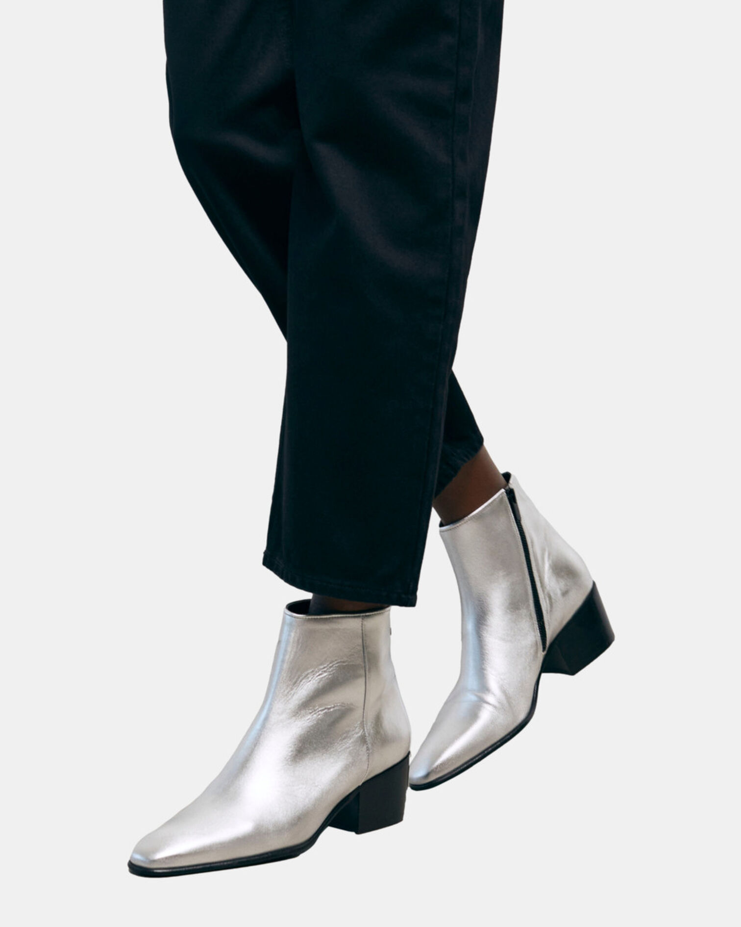 Boots en cuir argenté, SILVER, hi-res image number null