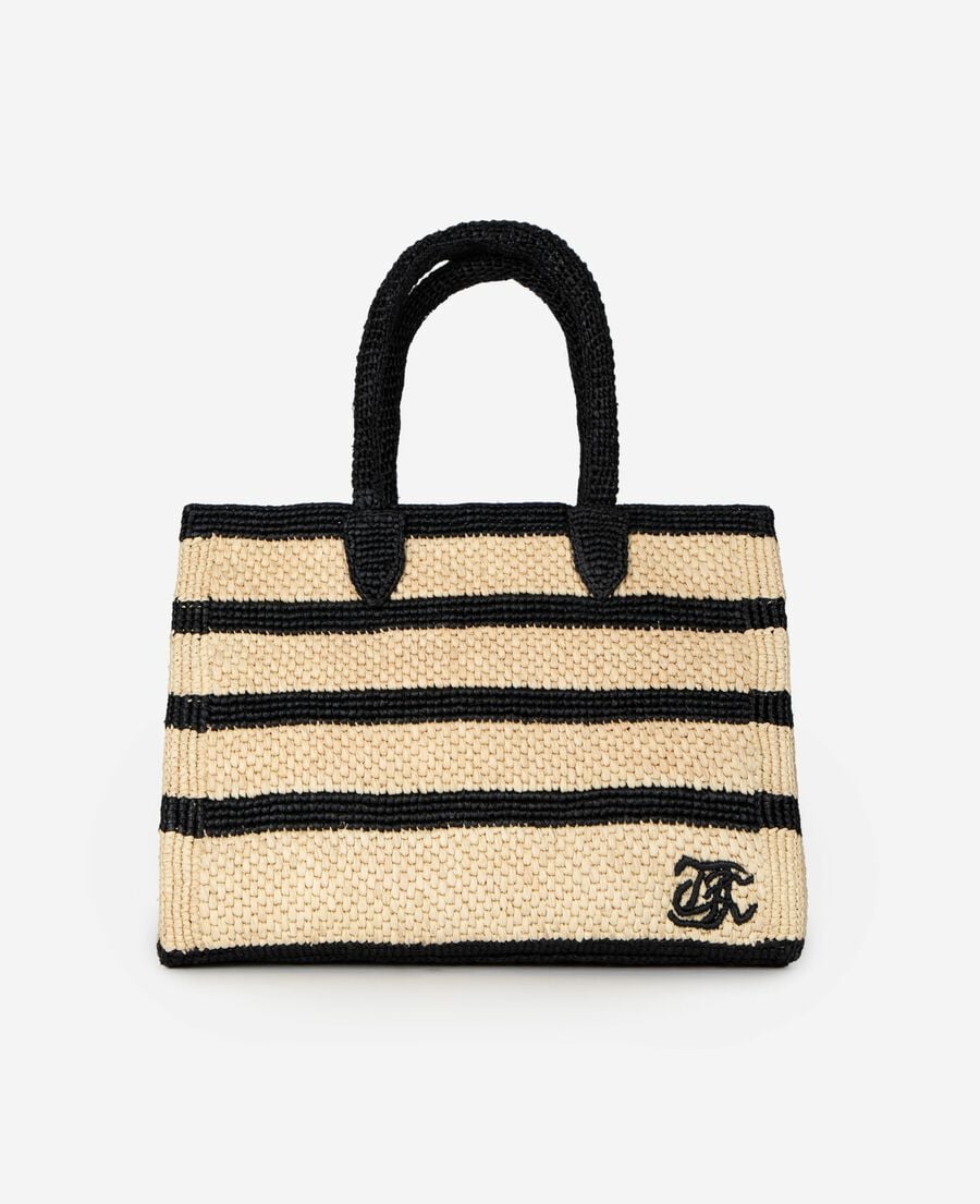 The Kooples F ECRU BLACK shopping bag in black and ecru raffia